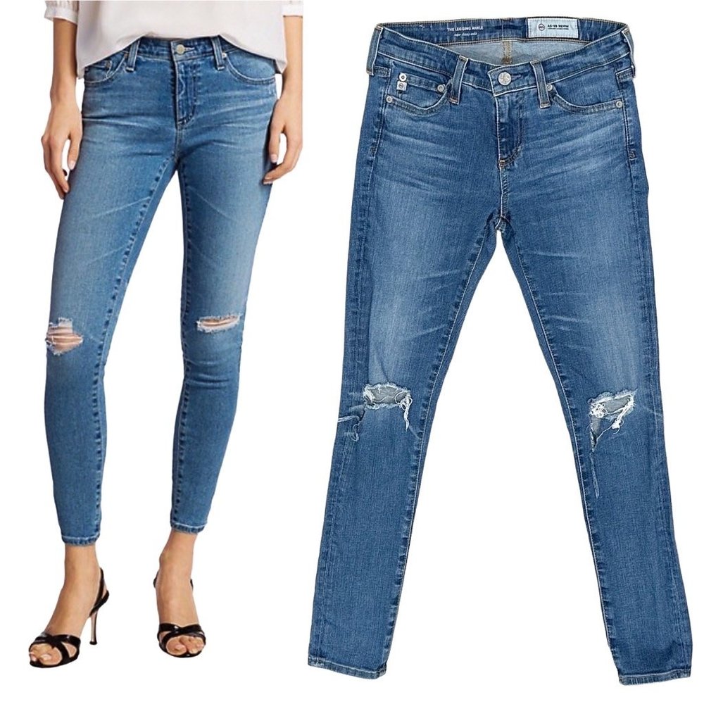 AG Adriano Goldschmied The Low-Rise Legging Ankle Super Skinny Distressed Jeans